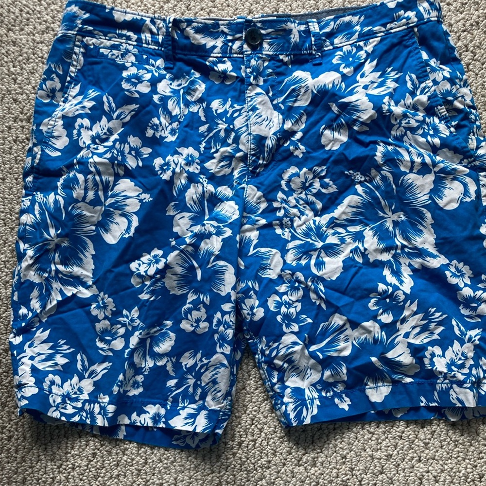 Original Penguin Blue and White Flat Front Swim Shorts